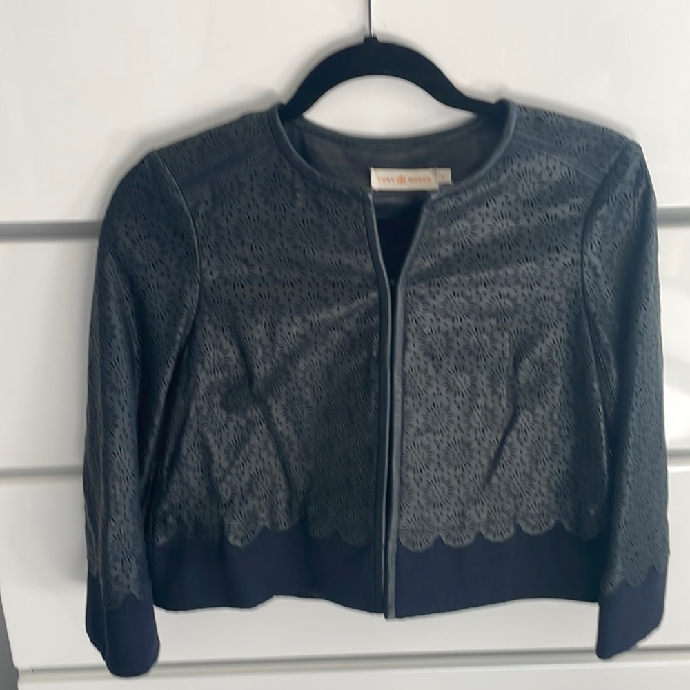 Tory Burch leather/linen jacket